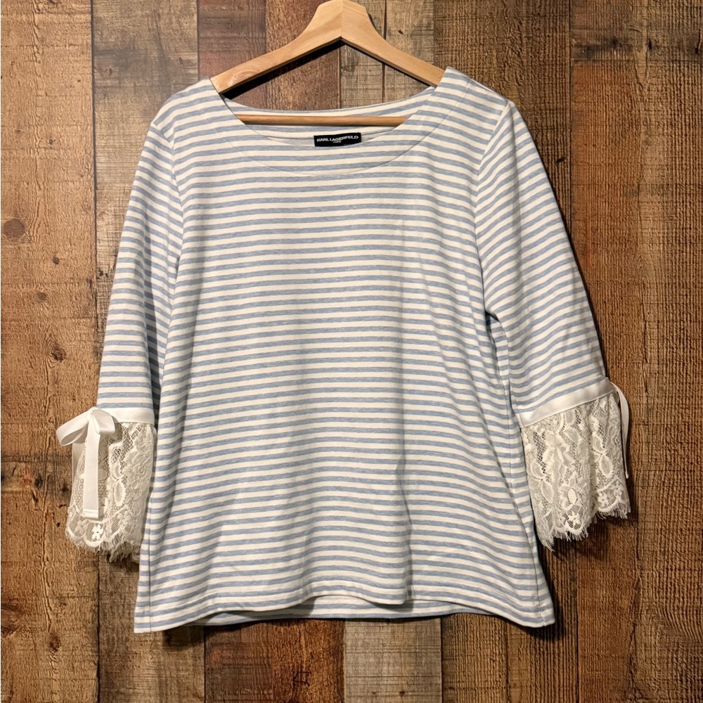 Women's Striped Top with Lace Sleeves